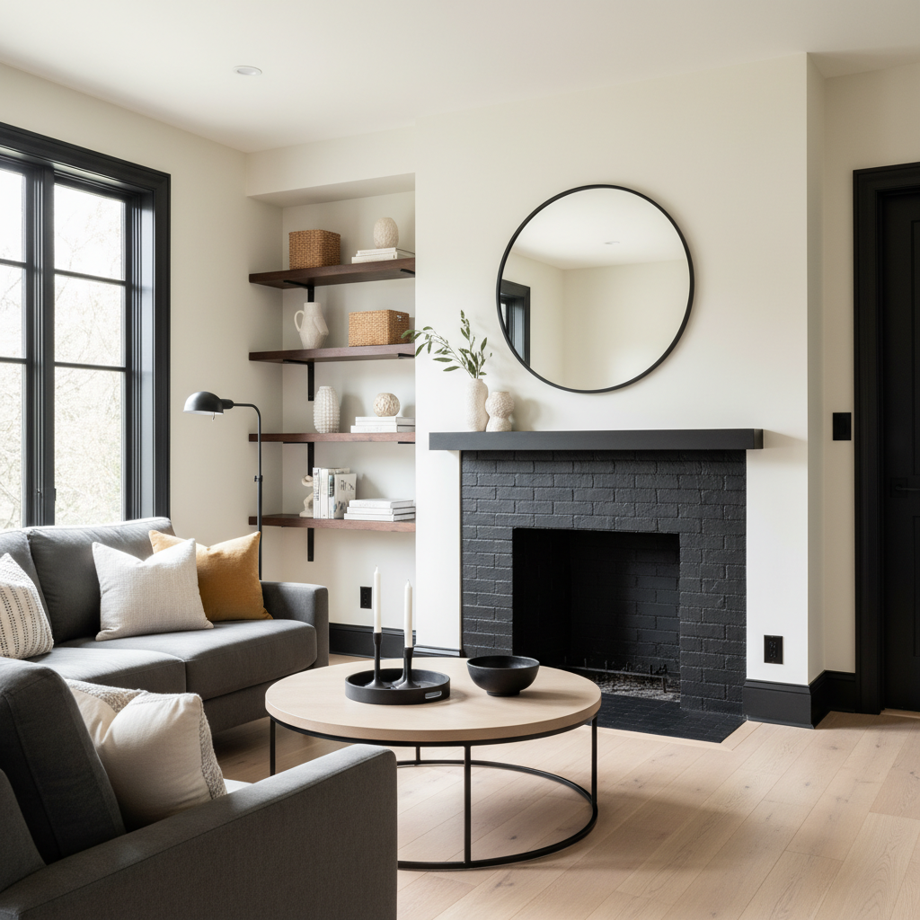 6. Black Hardware and Trim Details - 6 black living room decor ideas