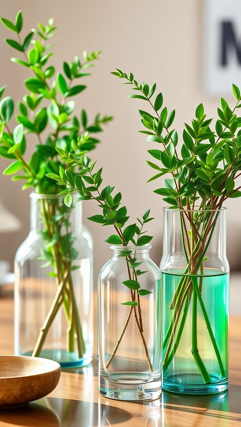 Glass Vases with Faux Greenery