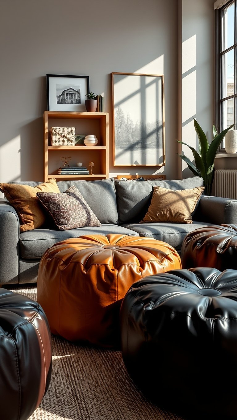 Mix in Leather Poufs