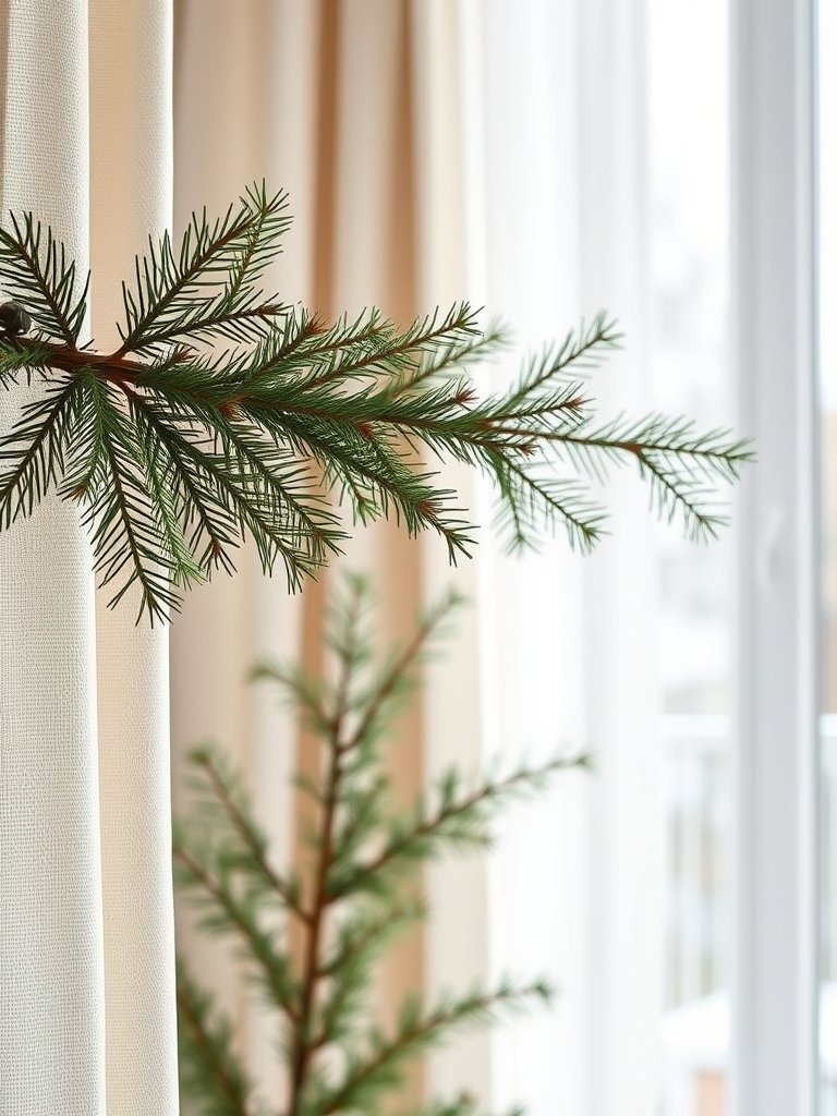 Add Pine Sprigs to Your Curtain Rods