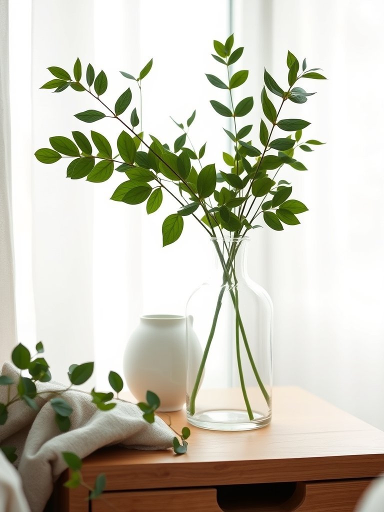 Glass Vase Nightstand Greenery