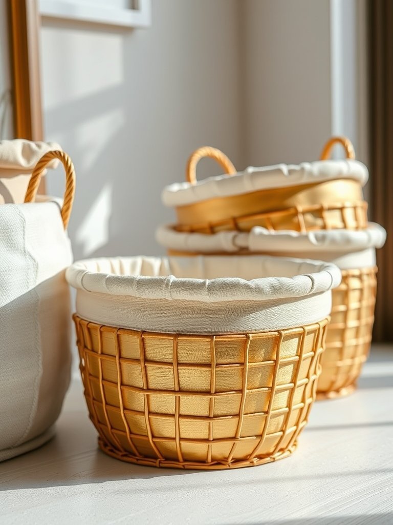 Gold Spray Painted Storage Baskets
