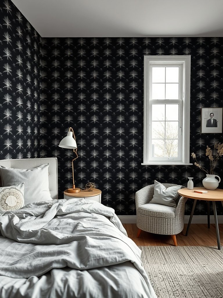 Use Patterned Black Wallpaper
