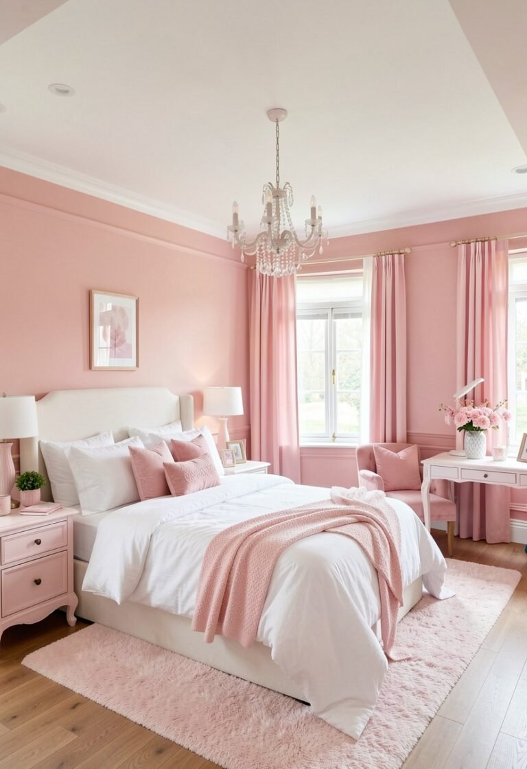Blush Walls and White Bedding