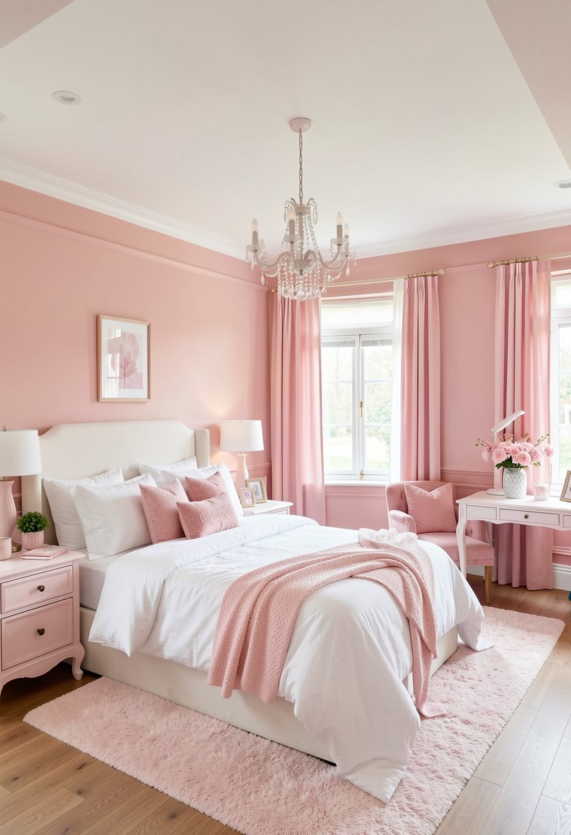 Blush Walls and White Bedding