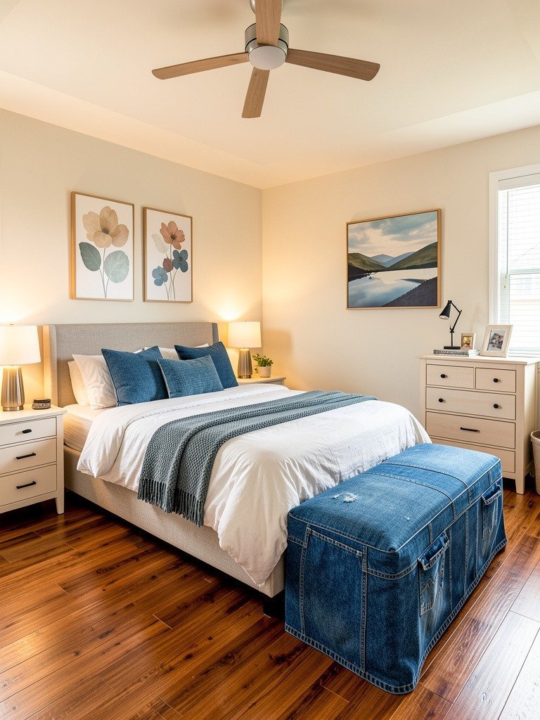 Denim Covered Ottoman