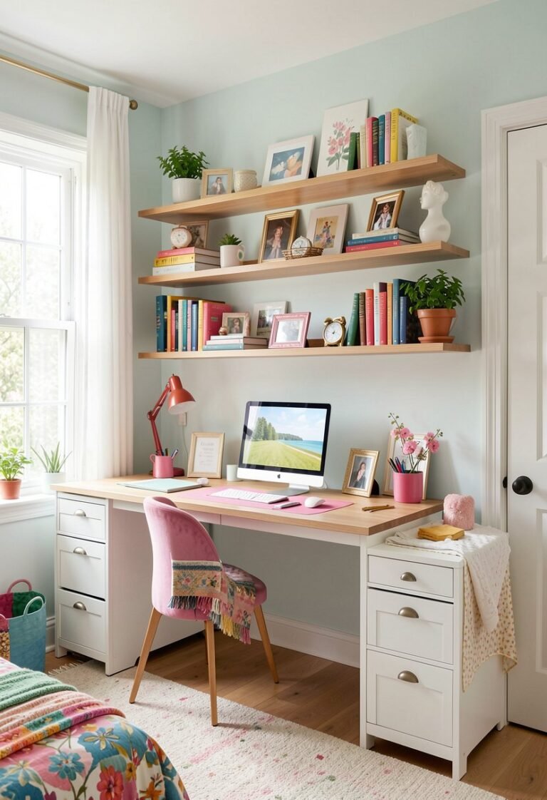 Floating Shelves Above the Desk