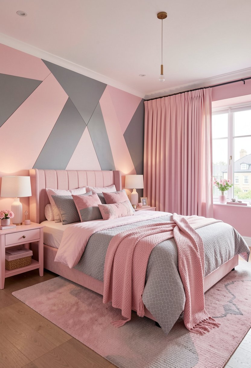 Geometric Gray Shapes On Pink