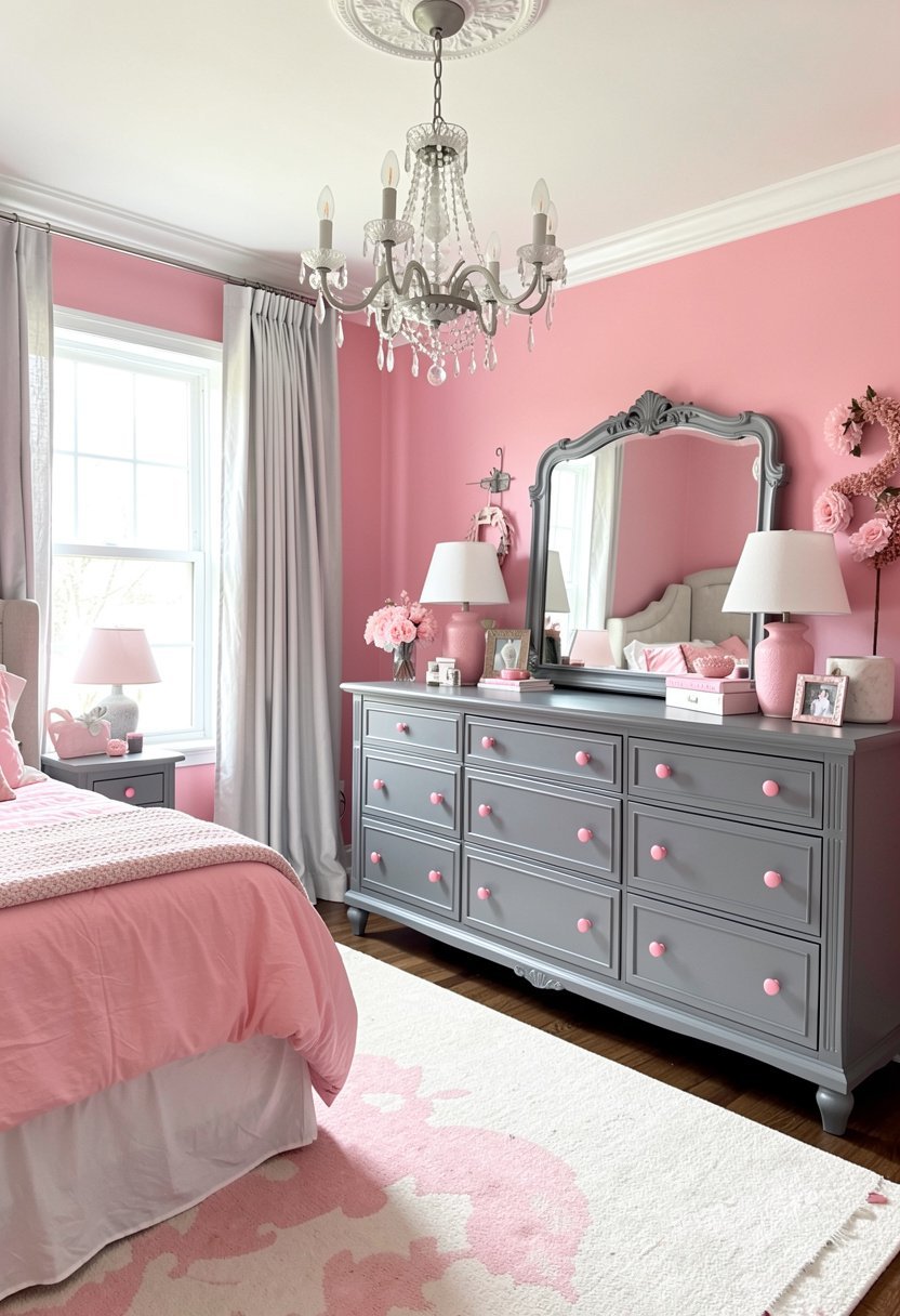 Gray Dresser with Pink Knobs