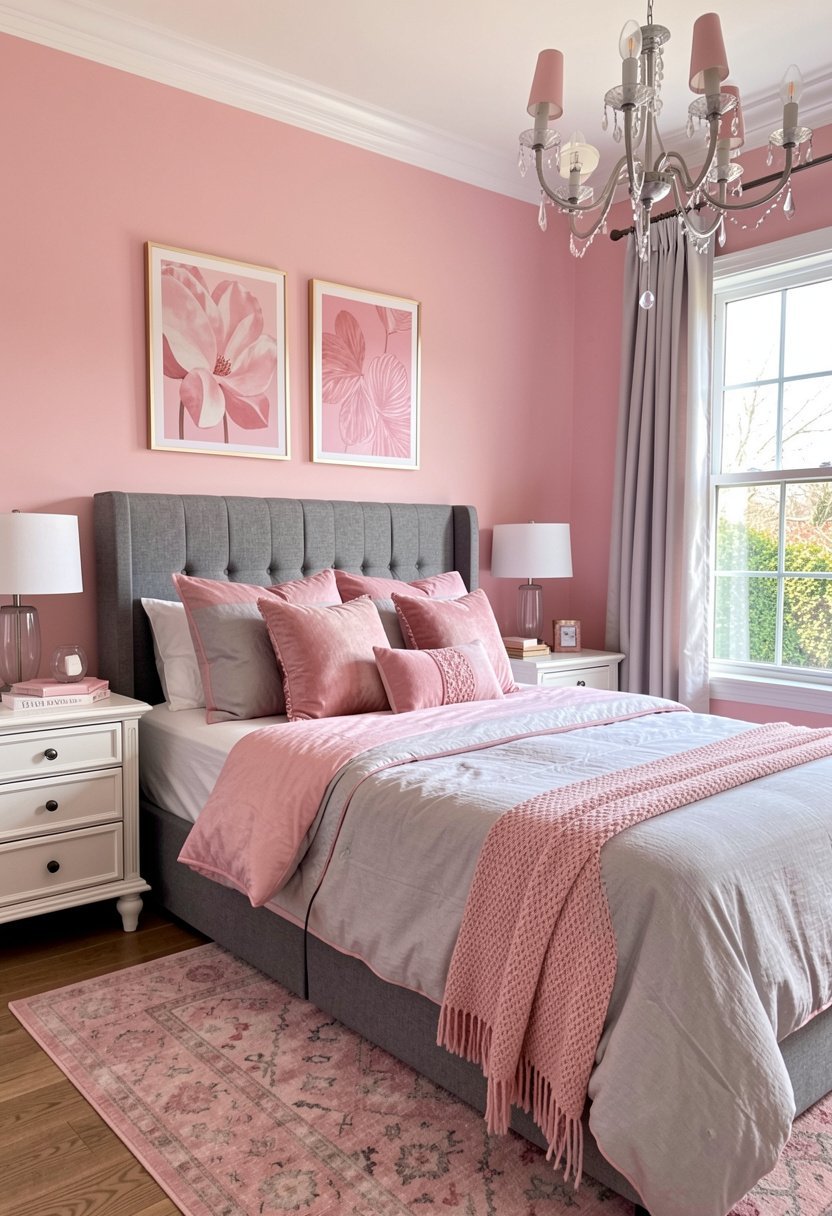 Gray Headboard with Pink Art