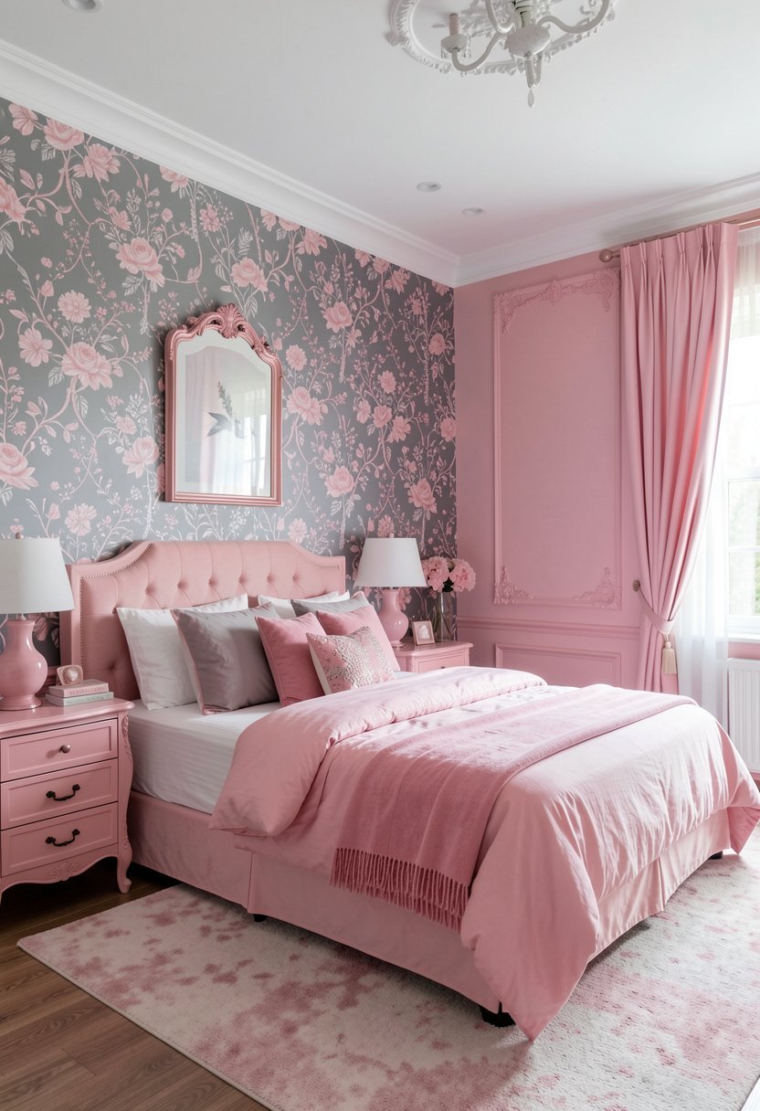 Gray Wallpaper with Pink Details