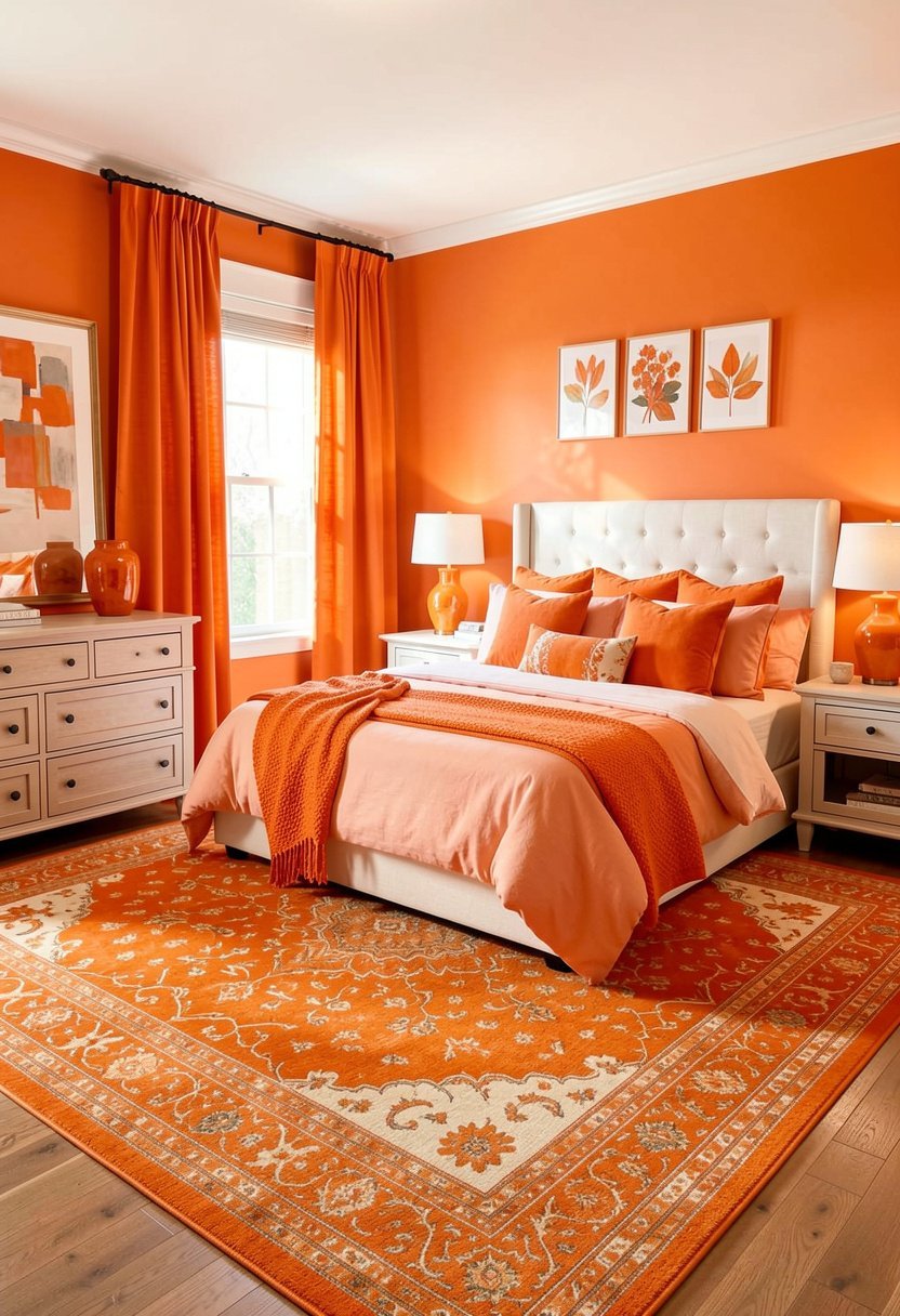 Layer Patterned Orange Rugs