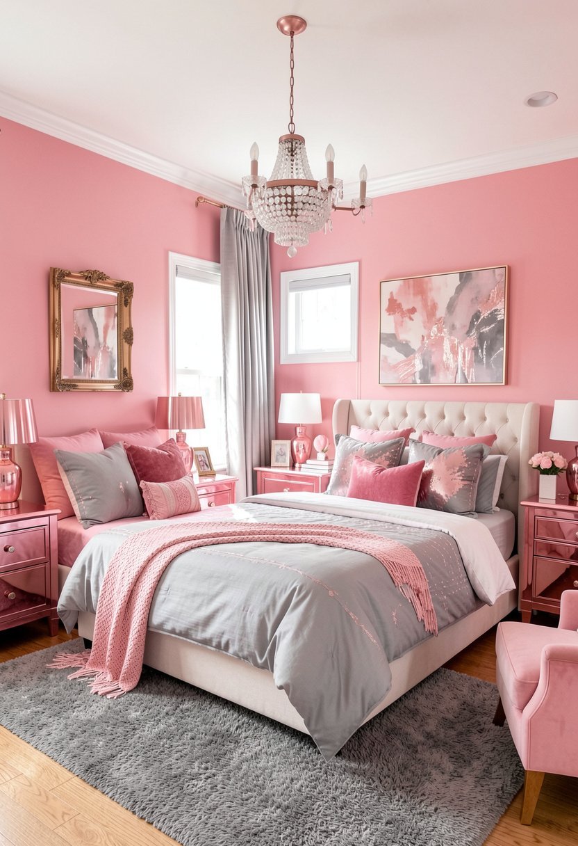 Metallic Accents in a Pink Room