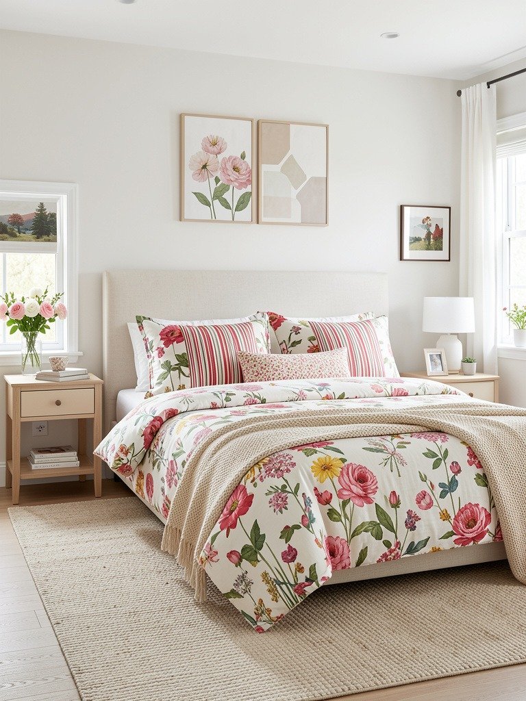 Mix Floral Pillows with Stripes