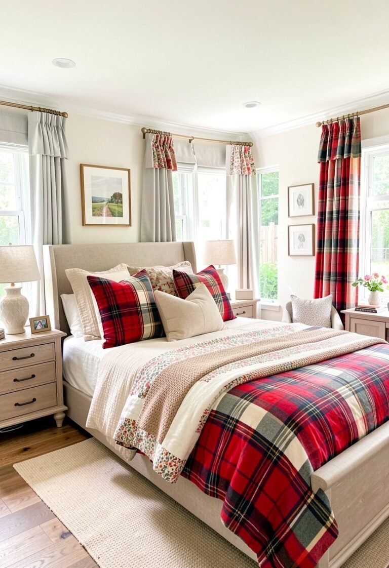 Mix Plaid with Neutral Bedding