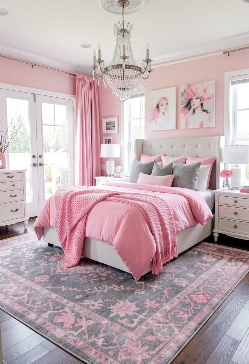 Patterned Gray Rugs with Pink