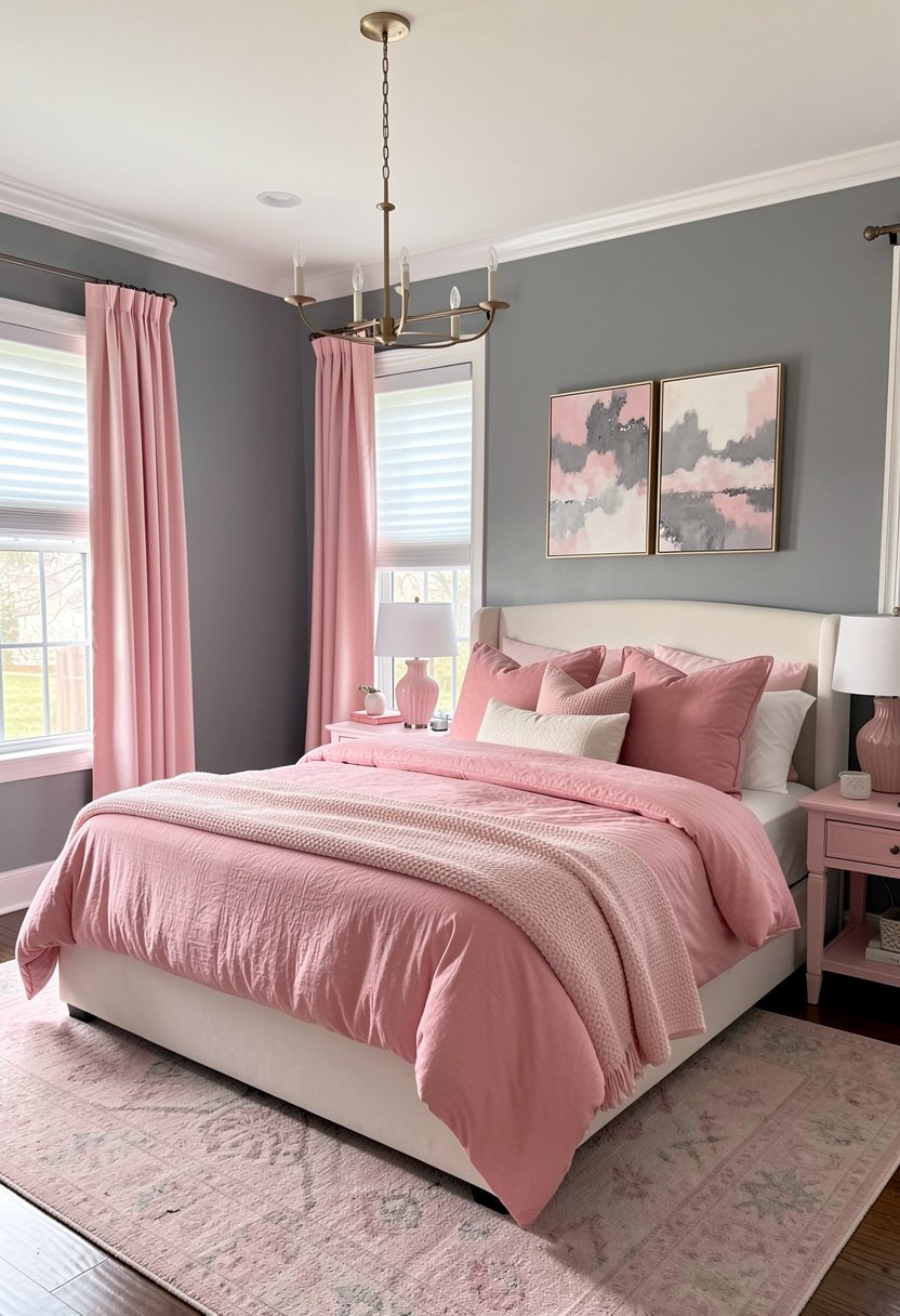 Pink Bedding with Gray Walls