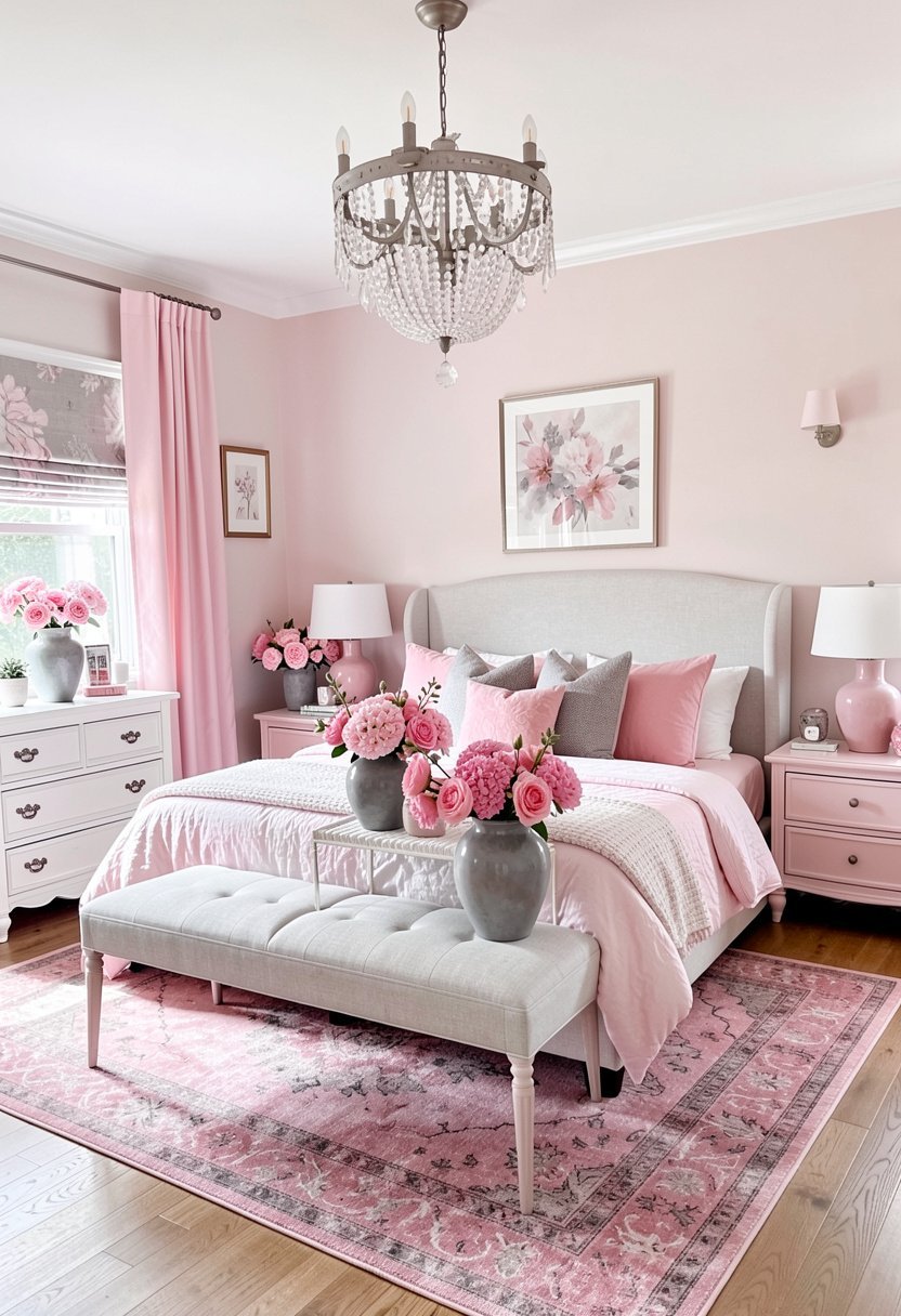 Pink Flowers and Gray Vases