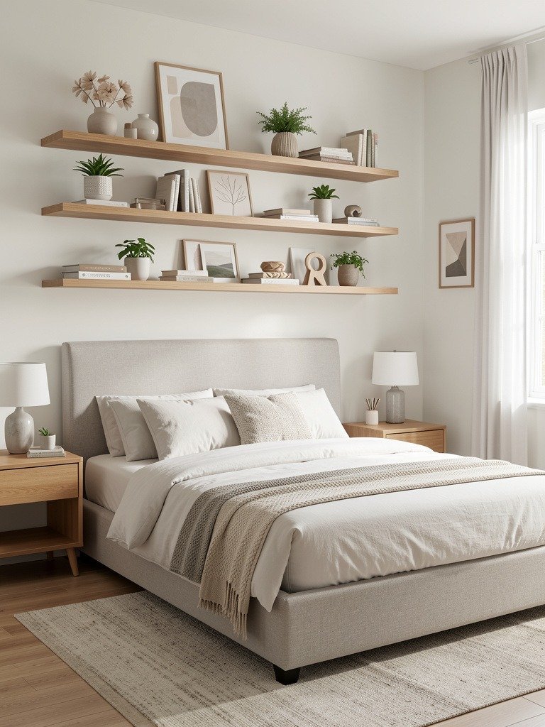 Simple Wood Shelves Above the Bed