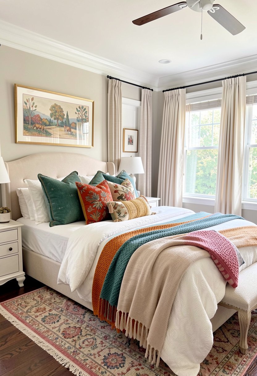 Six Overfilled Decorative Pillows