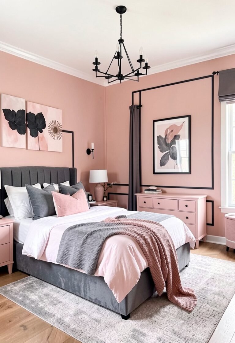 Soft Blush Walls with Charcoal Accents