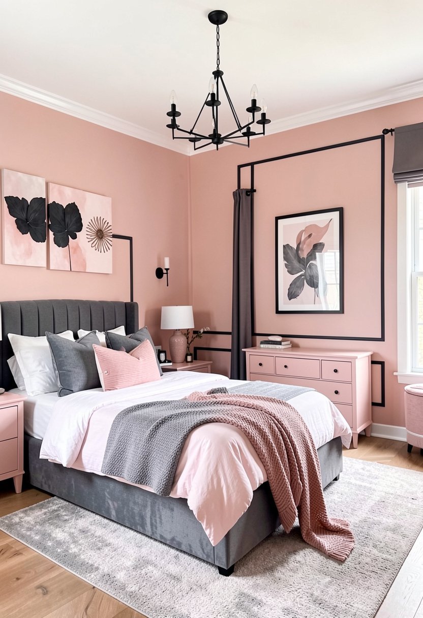 Soft Blush Walls with Charcoal Accents