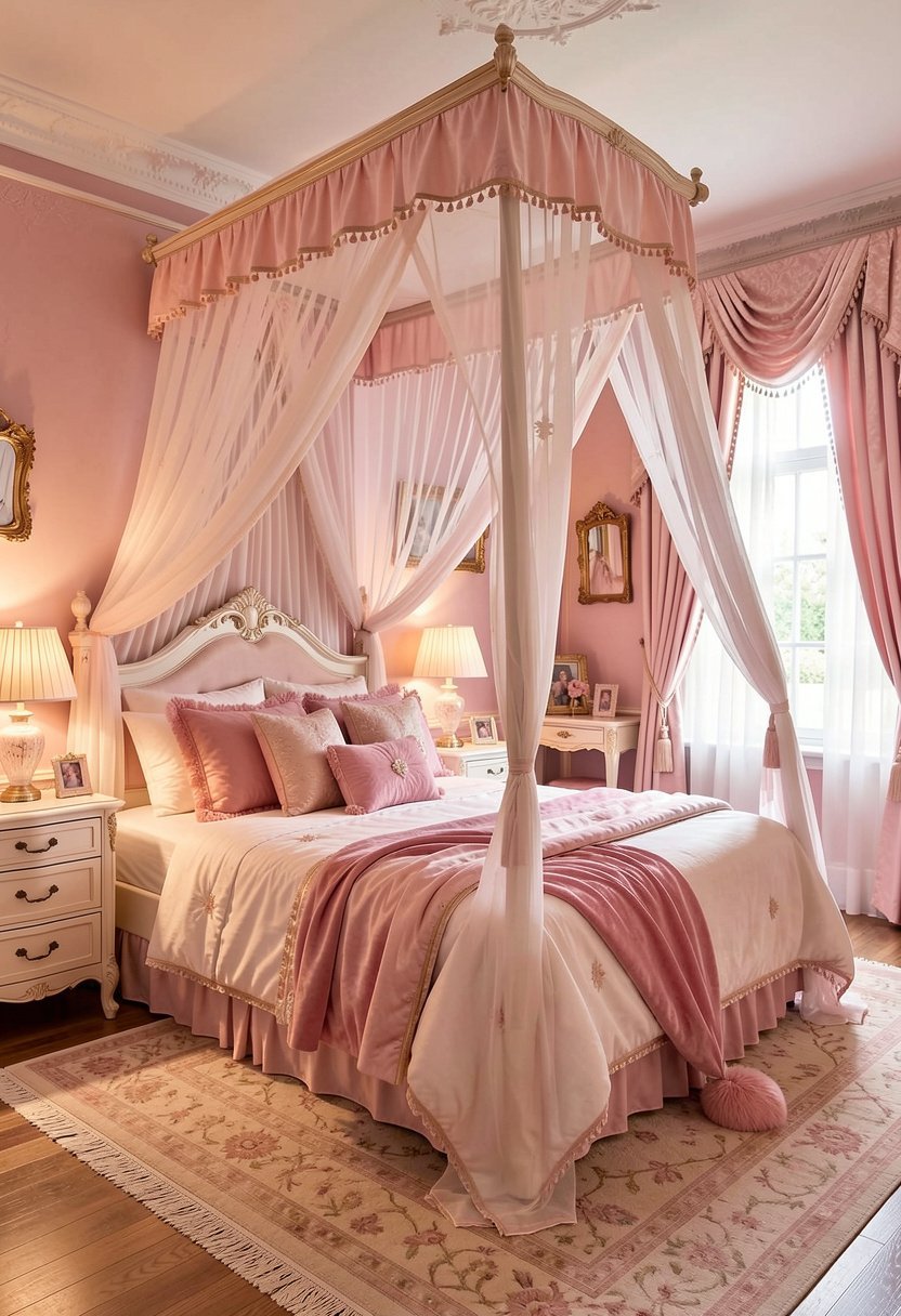 A Canopy Bed with Sheer Fabric